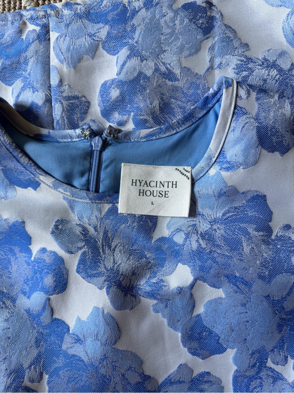Blue Floral Mini Dress with Balloon Sleeves - Picture 2 of 3
